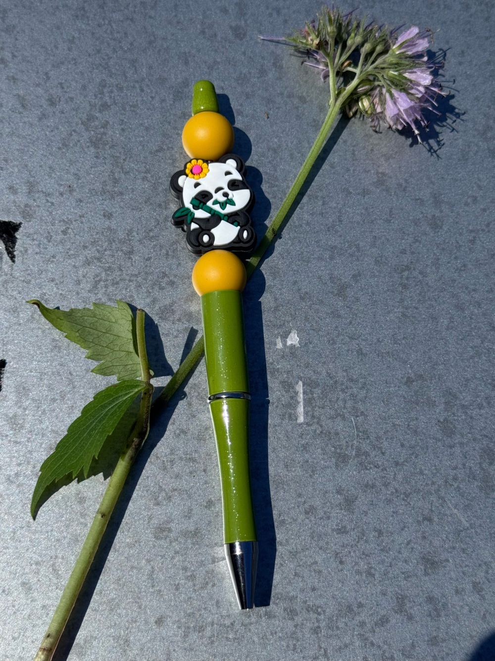 Green Panda Charm Pen with Yellow Accents